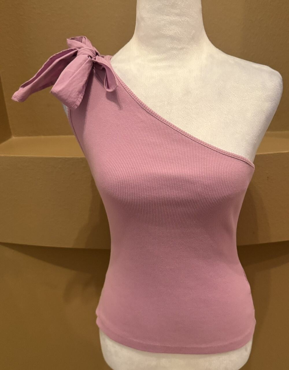 Anthropologie Maeve Pink One-Shoulder Top with Bow Size XS